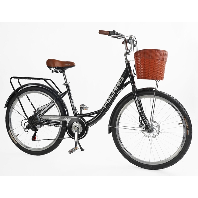 Міський велосипед 26 ST Corso «POLARIS» PS-80110 сталь 16,5", (к-т SHIMANO) чорний (+к/к/б) фото westvelo.com