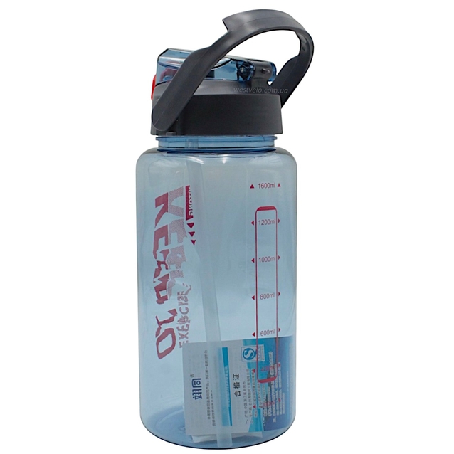 Фляга 1600 ml харч.пластик, KEEPTO EXERCISE, (для тренувань) з трубкою, синя фото westvelo.com
