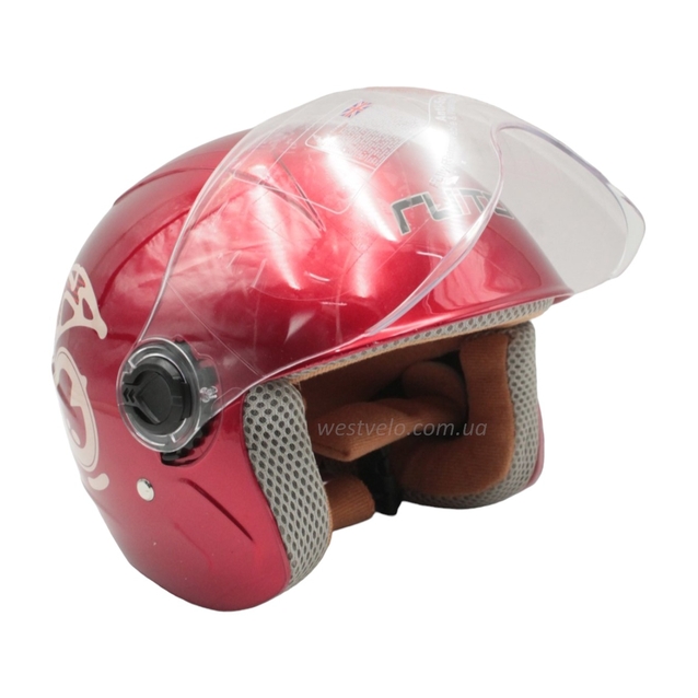 Мото шолом дитячий, відкритий RUITO Т68, червоний з біло-червоним малюнком фото westvelo.com