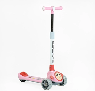 Самокат дитячий 3-х колісний, Skyper JW-62180 рожевий, зі світлом, українське озвучування, складне кермо, музика та підсвічування платформи