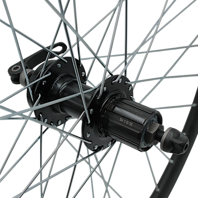 Колесо 26 зад, обід 2-ний чорний, втулка AL SHUNFENG касета (8-10S), диск 6 болтів, проми, ексцентрик, чорна спиця фото westvelo.com