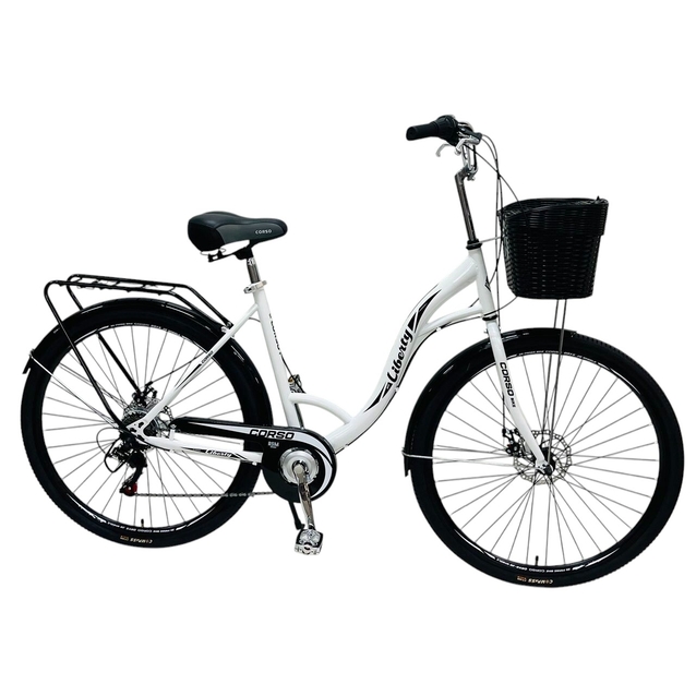 Міський велосипед 28 ST Corso «LIBERTY» LR-28014 сталь 20", (к-т SHIMANO) білий + кошик