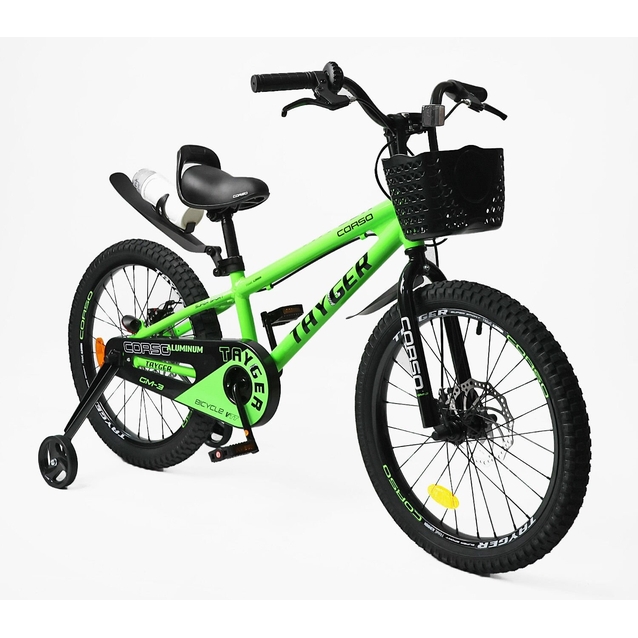 Дитячий велосипед 20 AL Corso «TAYGER»  TG-21708 алюмінієва рама, дискові гальма, салатовий фото westvelo.com