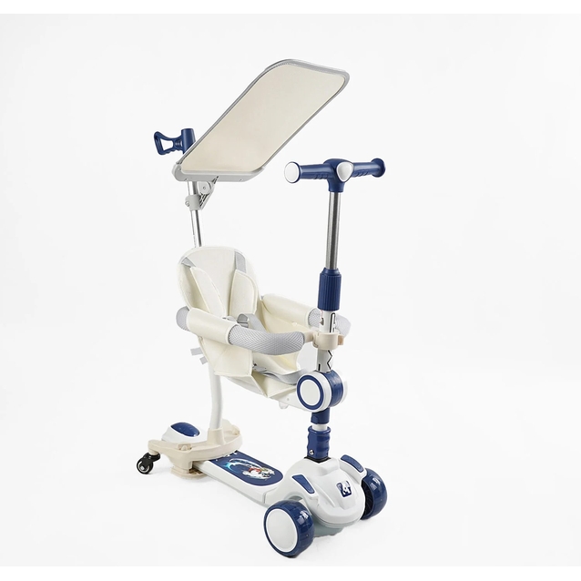 Самокат 5в1 Skyper FJ-59060, колеса PU125х40мм зі світлом, укр озвучування та підсвічування платформи, біло-синій фото westvelo.com