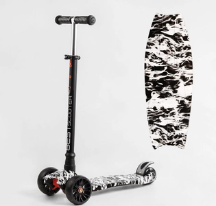 Самокат дитячий 3-х колісний, Best Scooter «MAXI» S-10533 чорно-білий, колеса PU Ø130mm/80mm зі світлом, знімне кермо