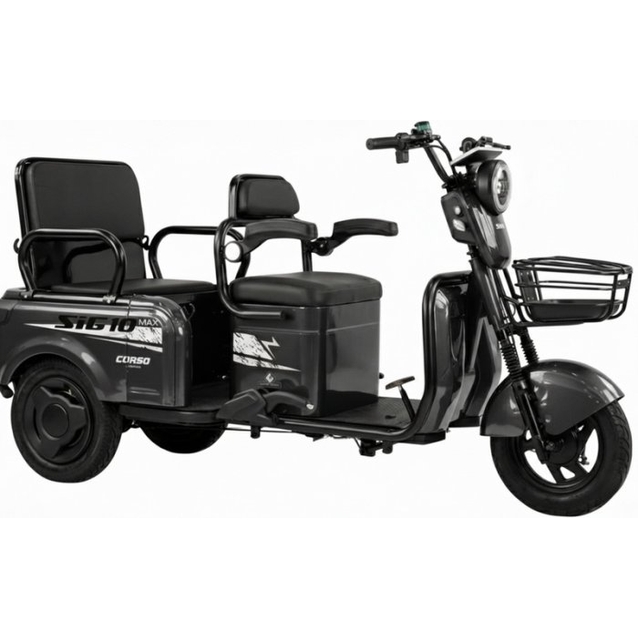 Трицикл Corso «SIG-10 MAX» SM-415081, двигун 1200W, акумулятор 72V 36Ah графеновий, графітовий + 1 ящик. акум, колеса 10" фото westvelo.com
