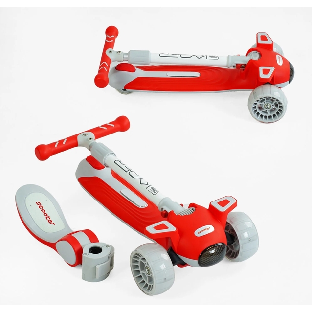 Самокат 5в1 Skyper J-08328, колеса PU 125х40мм зі світлом, укр.озвучування та підсвічування платформи, сіро-червоний фото westvelo.com