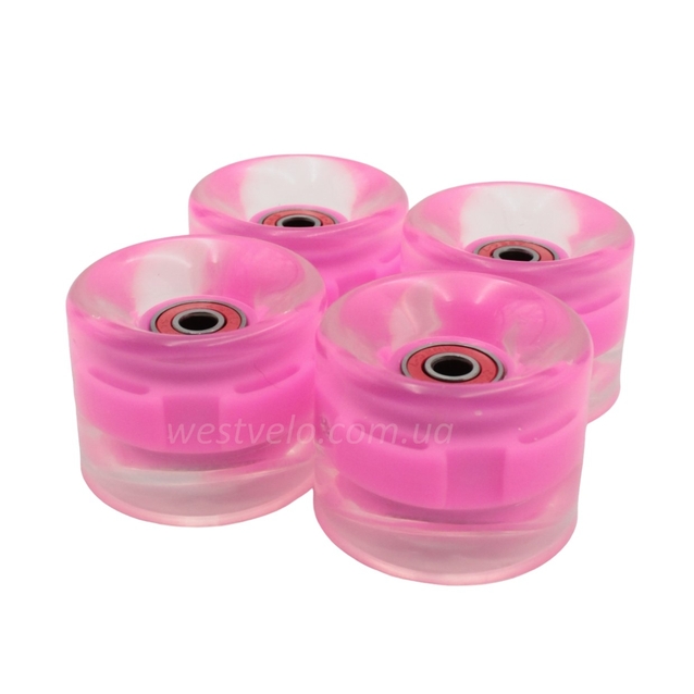 Колеса для Penny Board (пенні борду) (189) рожеві, діодне (4шт) 60 - 45мм фото westvelo.com