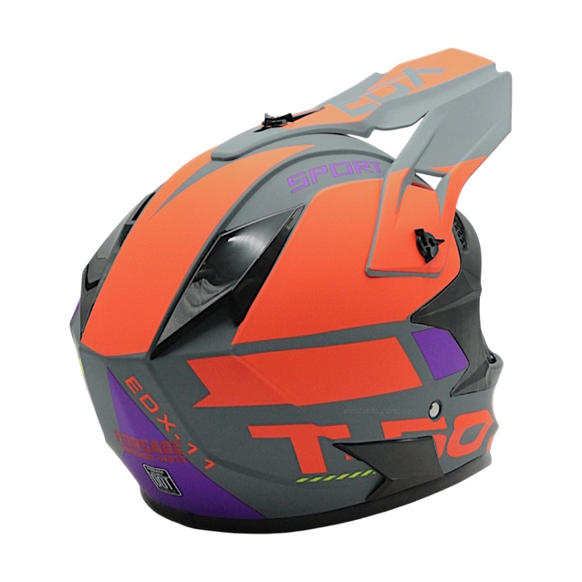Шолом, закритий крос/ендуро (XL) АТV EDX 026-2 сіро-фіолетово-помаранчевий матовий з дашком + окуляри фото westvelo.com