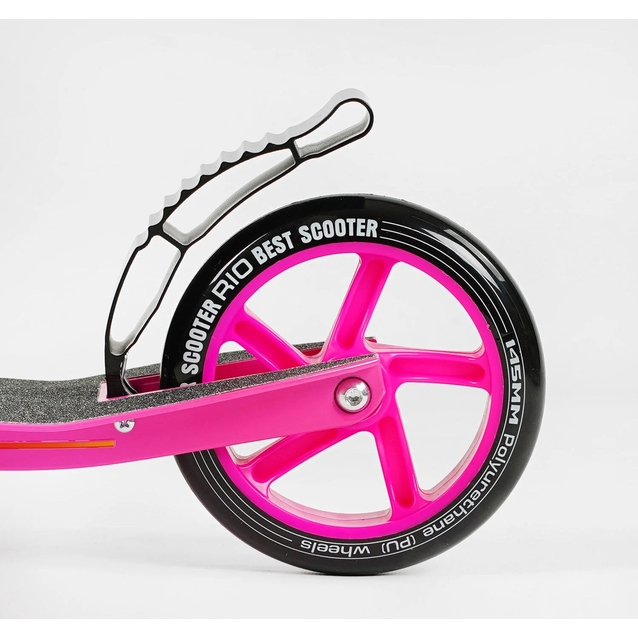 Самокат дитячий 2-х колісний, PU Best Scooter «RIO» 21071 рожевий, Ø145mm, передній амортизатор, AL гальмо фото westvelo.com