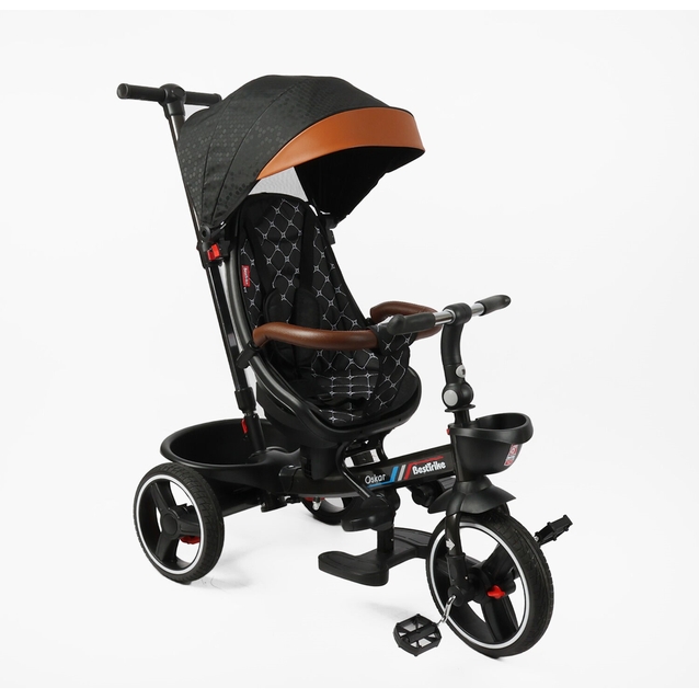 Дитячий велосипед 3-кол з батьківською ручкою, з даш, PU BestTrike «OSCAR» 6390/24-115 чорно-коричневий, поворотне сидіння, кермо складне, кошик, телескопічна ручка фото westvelo.com