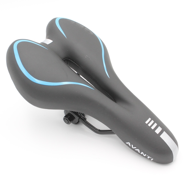 Сідло мтв з отвором AVANTI №523 GEL, чорне з синьою смугою фото westvelo.com