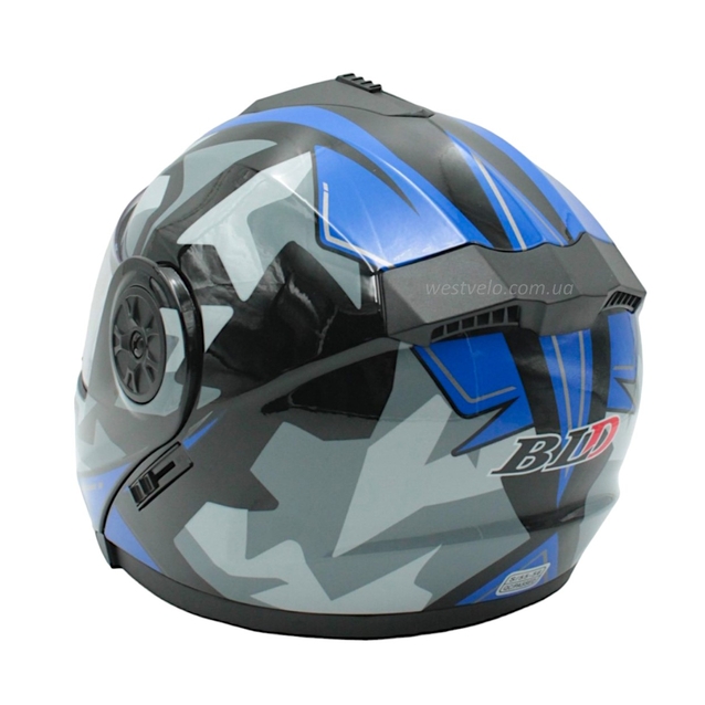 Мото шолом, трансформер (М 57-58) BLD-159 чорно-синій глянець з відкидними окулярами фото westvelo.com