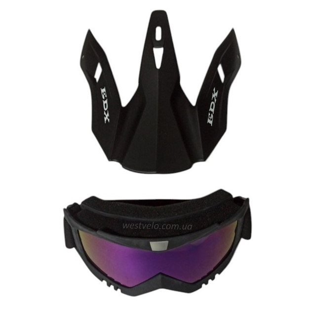 Шолом, закритий крос/ендуро (XL) АТV EDX 022 чорно-сіро-помаранчевий глянець з дашком + окуляри фото westvelo.com