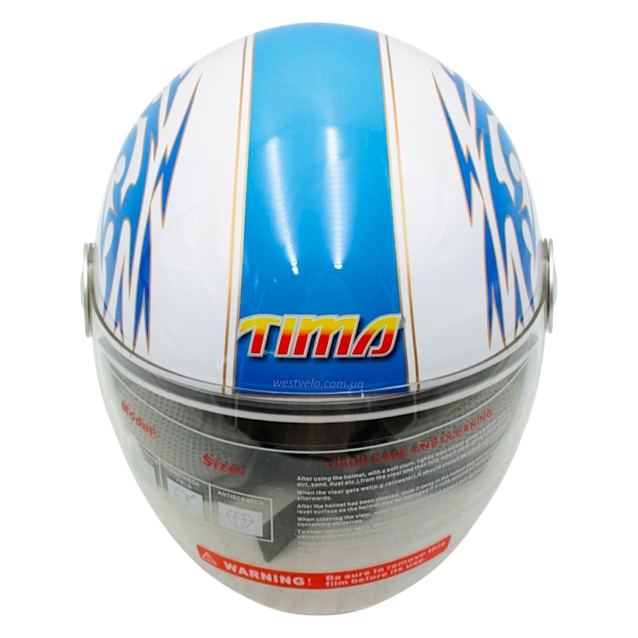 Мото шолом, відкритий (XS 54) TimA №201 біло-блакитний фото westvelo.com