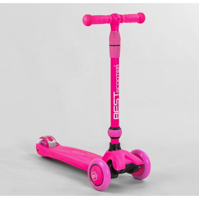 Самокат 3в1 Best Scooter 23180, колеса PU 120х80mm зі світлом, сидіння, амортизатори, батьківська ручка, рожевий фото westvelo.com