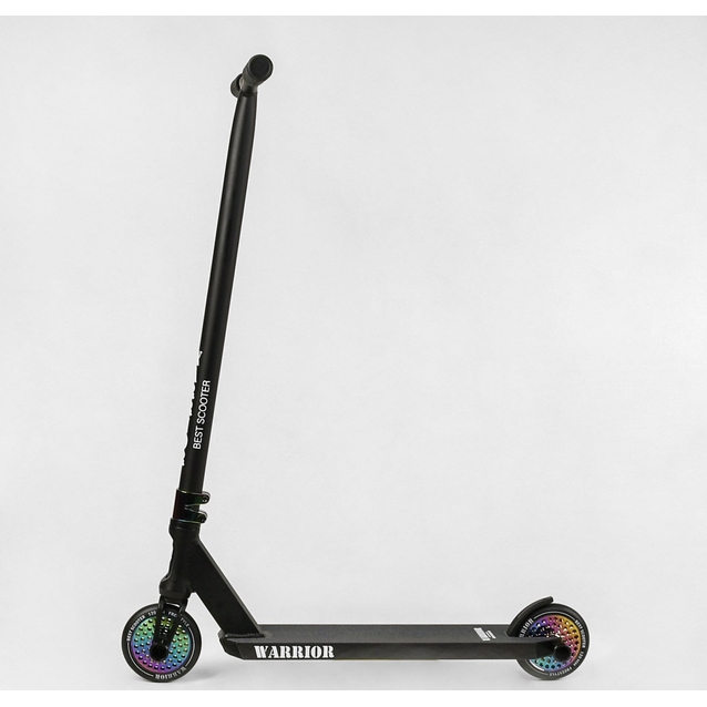 Самокат трюковий Best Scooter «WARRIOR» Т-60738 чорно-червоний, HIC-система, пеги, AL диск та дека, колеса PU Ø120mm, ширина керма - 58 см фото westvelo.com