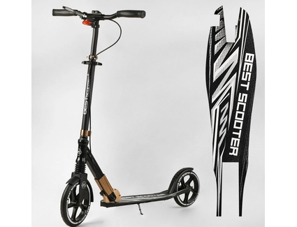 Самокат дитячий 2-х колісний, PU Best Scooter 14268 чорно-золотий, колеса Ø230-200mm, AL, 1 амортизатор передній