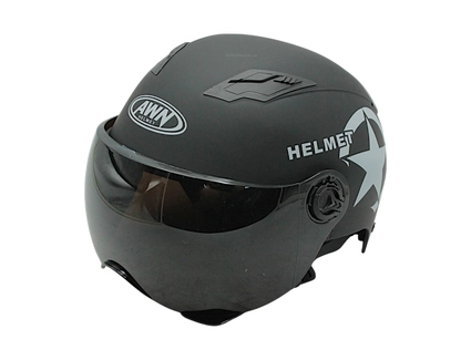 Мото шолом, відкритий (56-62см) AWN (413/143), чорний матовий з принтом, регулятор розміру (мото/вело/самокат)