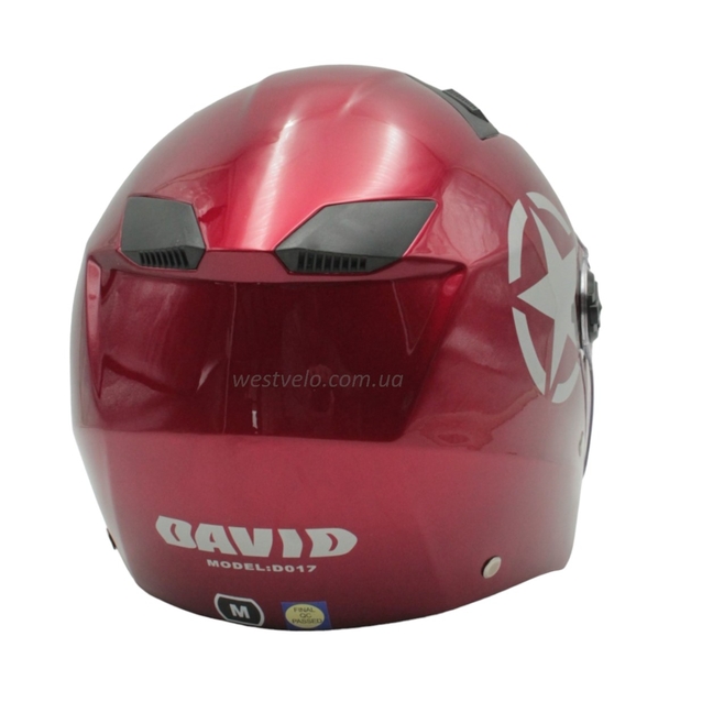 Мото шолом, відкритий (M) "DAVID" D017, Willys Star, червоний глянцевий фото westvelo.com