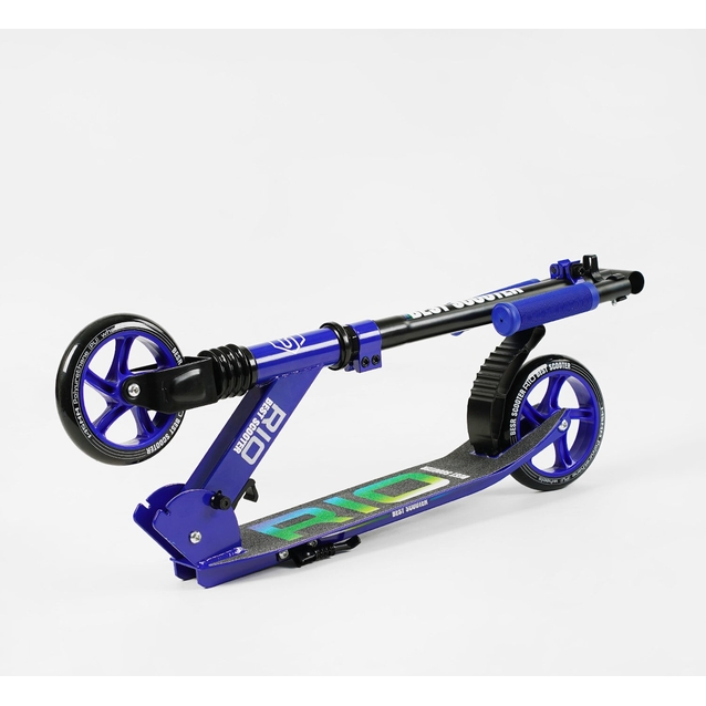 Самокат дитячий 2-х колісний, PU Best Scooter «RIO» 74099 синій, Ø145mm, передній амортизатор, AL гальмо