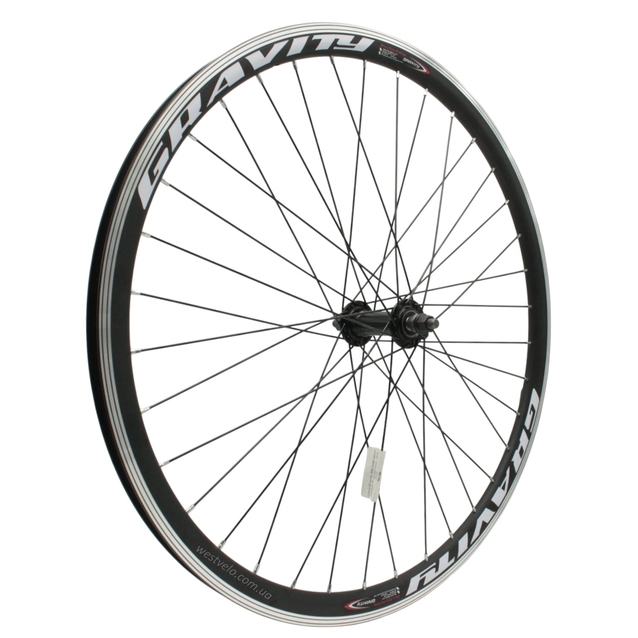 Колесо 26 перед, обід 2-ний чорний, втулка AL на промах чорна, чорна спиця (Gravity) фото westvelo.com