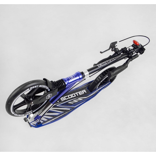 Самокат дитячий 2-х колісний, PU Best Scooter 49804 чорно-синій, колеса Ø230-200mm, AL, 1 амортизатор передній, ФАРА, затискач керма фото westvelo.com