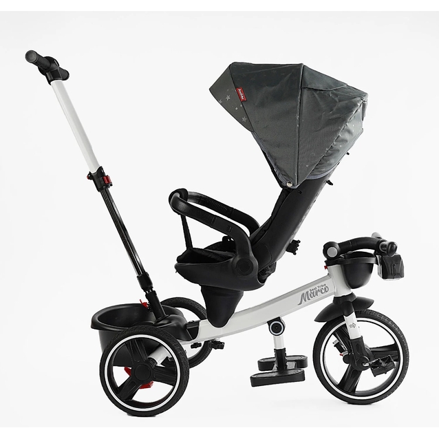 Дитячий велосипед 3-кол з батьківською ручкою, з даш, PU BestTrike «MARCO» 9155/603-85 біло-сірий (зірочки), поворотне сидіння, складне кермо, кошик, телескопічна ручка, фара музична фото westvelo.com