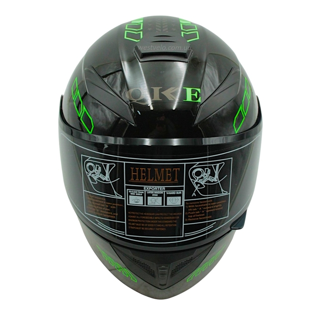 Мото шолом, закритий (L) QIKE TRON "215" чорно-салатовий, глянцевий фото westvelo.com