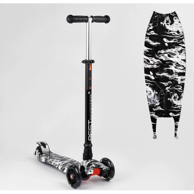 Самокат дитячий 3-х колісний, Best Scooter A 25771 / 779-1512 чорно-білий, колеса PU Ø120mm/80mm зі світлом, трубка керма алюмінієва фото westvelo.com