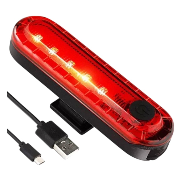 Мигалка на usb зарядку зад №056 VOLCANO червона з акумулятором (362) фото westvelo.com