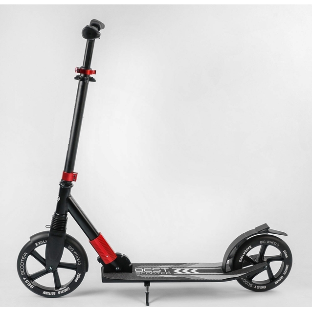 Самокат дитячий 2-х колісний, PU Best Scooter 11391 чорно-червоний, колеса Ø230-215mm, AL, 1 амортизатор передній фото westvelo.com