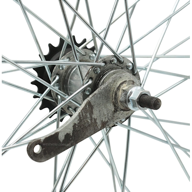 Колесо 28. зад, обід нікель, спиця 3мм, втулка Falcon (Quando) + к-т (зовнішній декоративний дефект вт.) фото westvelo.com