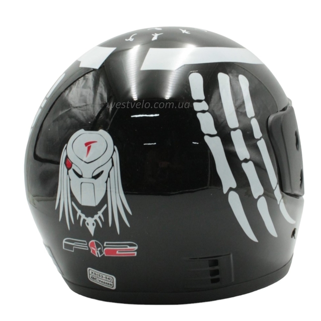 Мото шолом, закритий (XS 53-54) F2 "PREDA TORS" чорно-білий глянець (825-4) фото westvelo.com