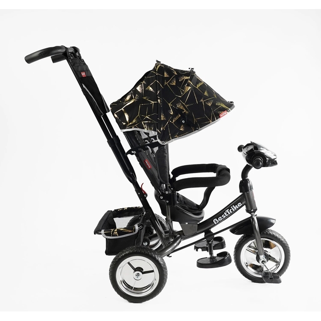 Дитячий велосипед 3-х колісний з батьківською ручкою, з дашком, колеса - EVA (піна) Best Trike 6588/60-775 чорно-золотий, d=25см переднє, d=20см задні, фара музична, USB, Bluetooth фото westvelo.com