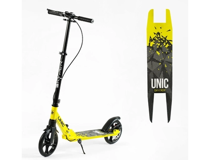 Самокат дитячий 2-х колісний, PU Skyper «UNIC» UN-80064 жовтий, колеса Ø200mm, ручне дискове гальмо, 1 амортизатор передній