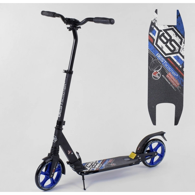 Самокат дитячий 2-х колісний, PU Best Scooter 73193 чорно-синій , Ø200mm, AL, 2 амортизатора фото westvelo.com