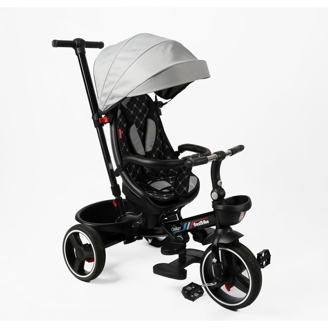 Дитячий велосипед 3-кол з батьківською ручкою, з даш, PU BestTrike «OSCAR» 6390/19-306 сірий, поворотне сидіння, складне кермо, кошик, телескопічна ручка фото westvelo.com