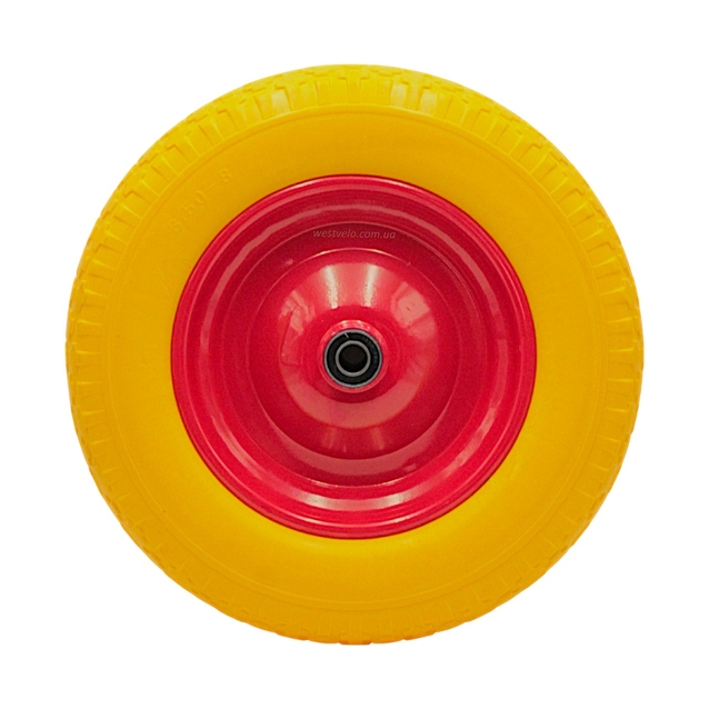 Колесо тачки жовте "8" 3.50-8 під вісь Ø16, пінополіуретанове фото westvelo.com