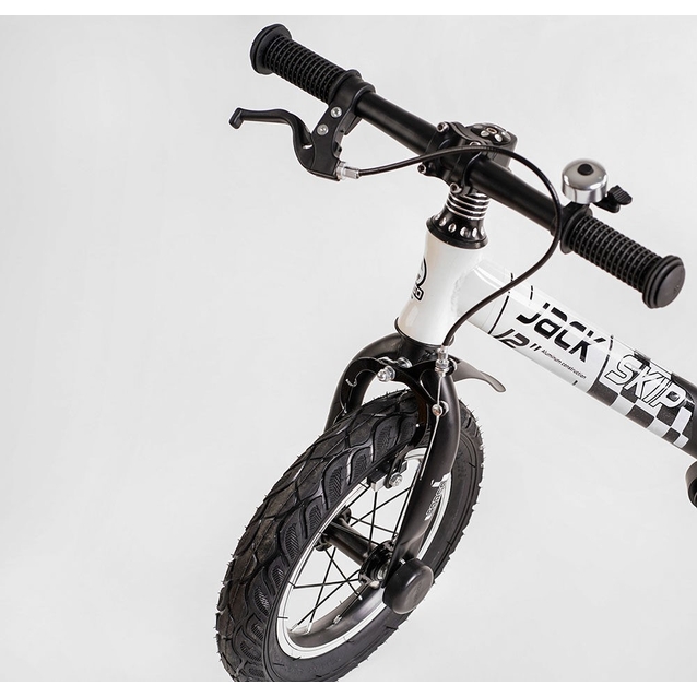 Велобіг 12 Corso надувні колеса, сталева рама «SKIP JACK» 11057 ручне гальмо, з амортизатором, чорно-білий фото westvelo.com