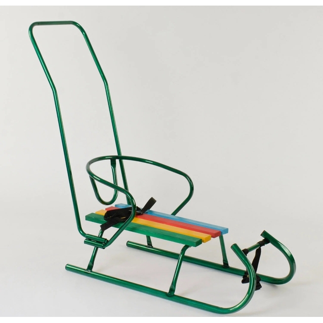 Сани з ручкою, круглі полози "САНТА" зелені фото westvelo.com