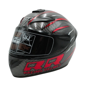 Мото шолом, закритий (L) QIKE HELMETS Dot "218" сіро-червоний, глянцевий "карбон"