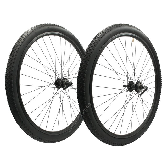 Колеса 28-29 перед+зад, обід 2-ний чорний, дисковий, втулка ST. на віночках, диск 6 болтів,ексцен+камери і покришки фото westvelo.com