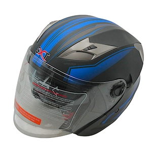 Мото шолом, відкритий (L) GXT "1001-1" чорний матовий з синіми вставками з відкидними окулярами