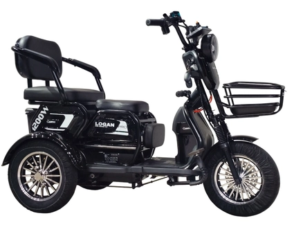 Трицикл Corso «LOGAN PRO» LN-677408, двигун 1200W, акумулятор 72V 28Ah графеновий, чорний + 1 ящик. акум, колеса 10"