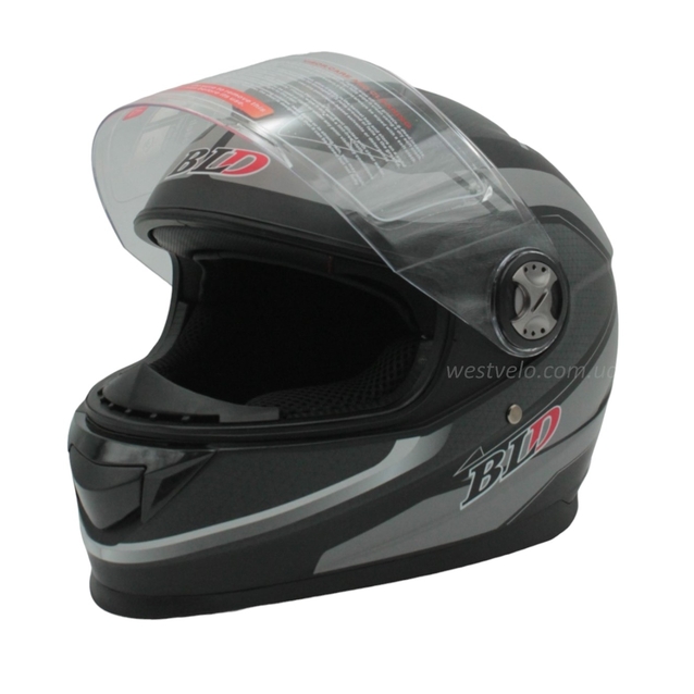 Мото шолом, закритий (M 57-58) BLD-М65 інтеграл, чорний матовий з сірим малюнком фото westvelo.com