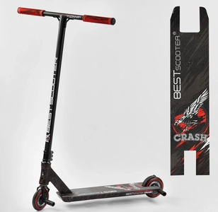 Самокат трюковий Best Scooter «CRASH» 67839 чорно-червоний, HIC-система, пеги, AL диск та дека, колеса PU Ø110mm, ширина керма - 57 см