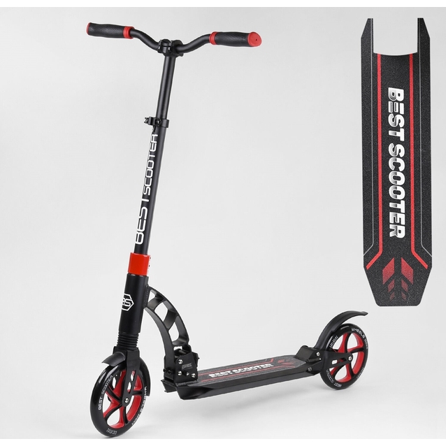 Самокат дитячий 2-х колісний, PU Best Scooter 42923 чорно-червоний, Ø200mm, AL, 2 амортизатора фото westvelo.com