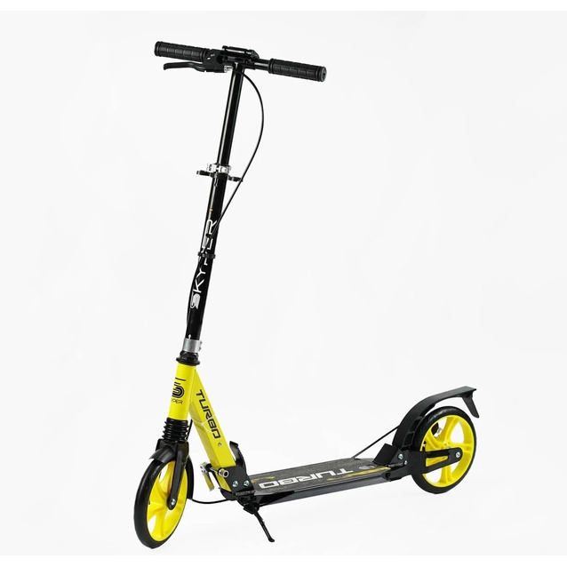 Самокат дитячий 2-х колісний, PU Skyper «TURBO» TR-23699 чорно-жовтий, колеса Ø200mm, сталева рама, ручне дискове гальмо, 2 амортизатори фото westvelo.com