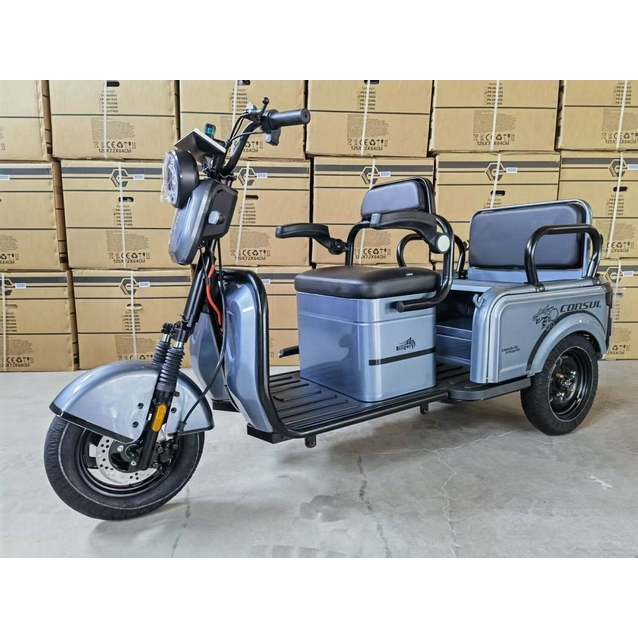 Трицикл «Consul» NL-399522, двигун 1200W, акумулятор 72V 23Ah графеновий, графітовий + 1 ящик. акум, колеса 10" фото westvelo.com